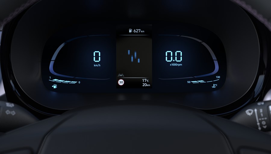 The new 4.2" LCD cluster inside of the Hyundai i10.